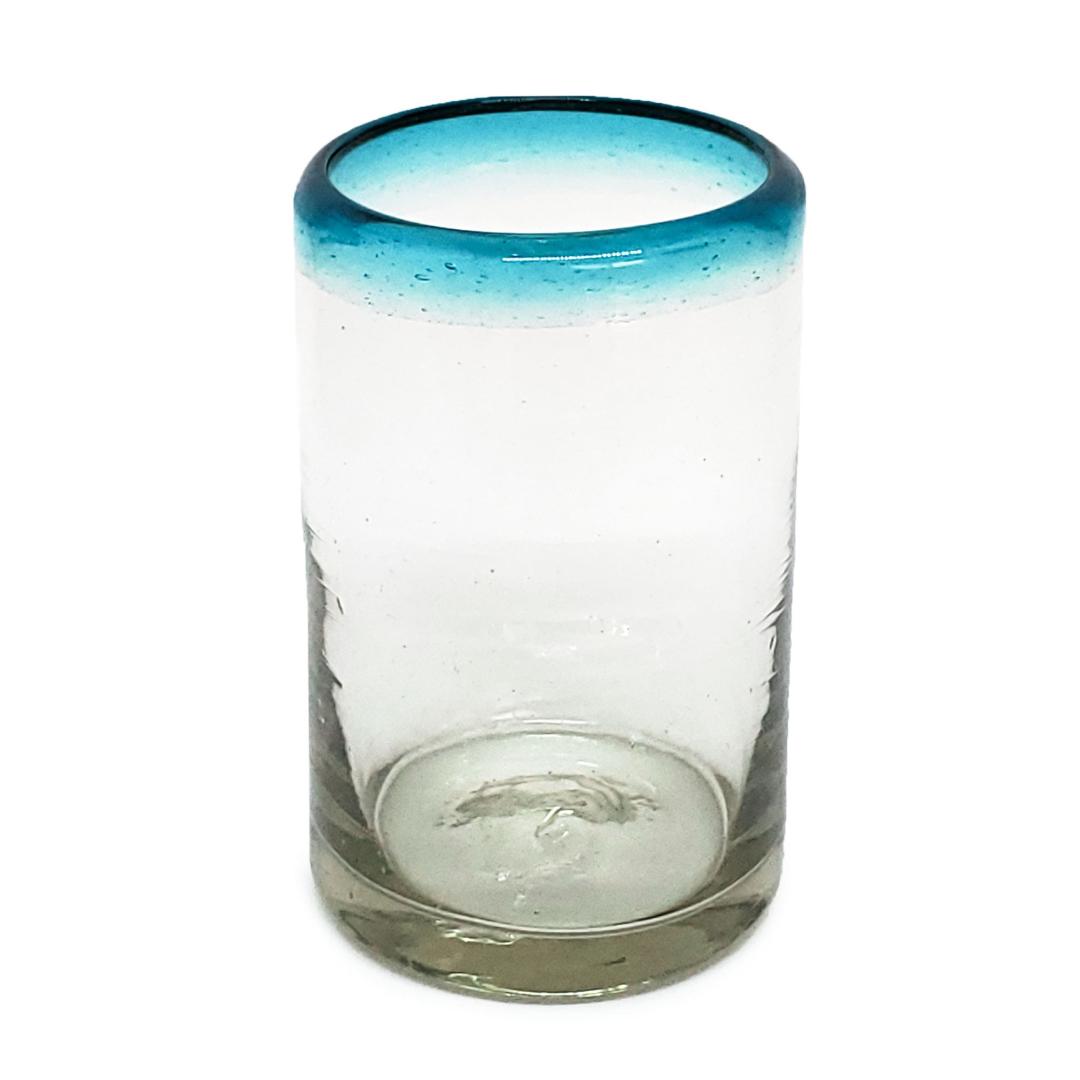 Sale Items / Aqua Blue Rim 9 oz Juice Glasses  / These glasses are just the right size to enjoy fresh squeezed fruit juice in the moning.